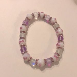 🎀❤️ Beautiful Handmade Breast Cancer Awareness Ribbon & Glass stone bracelet